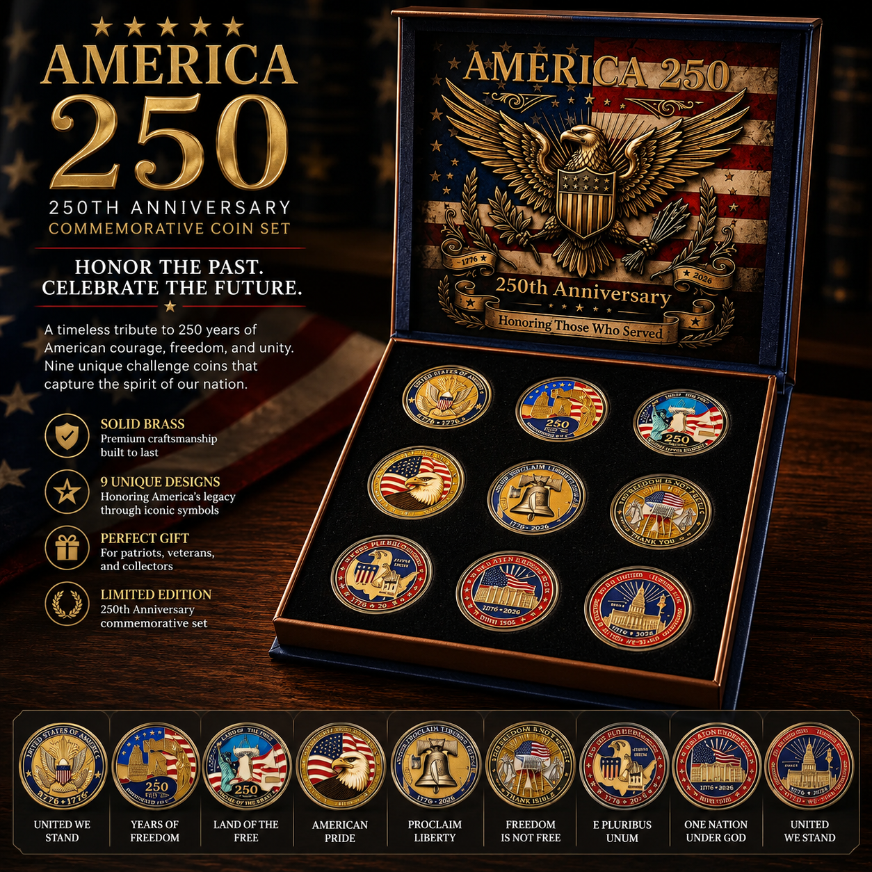 🔥LAST DAY 50% OFF✨9PCS USA 250th Anniversary Commemorative Coin Gift Set