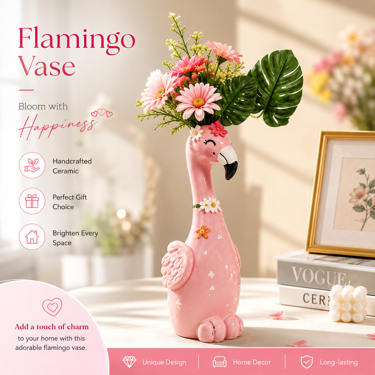 🔥Last 30pcs🎉-🦩 Cute Pink Flamingo Ceramic Vase|Home Table Decor💖