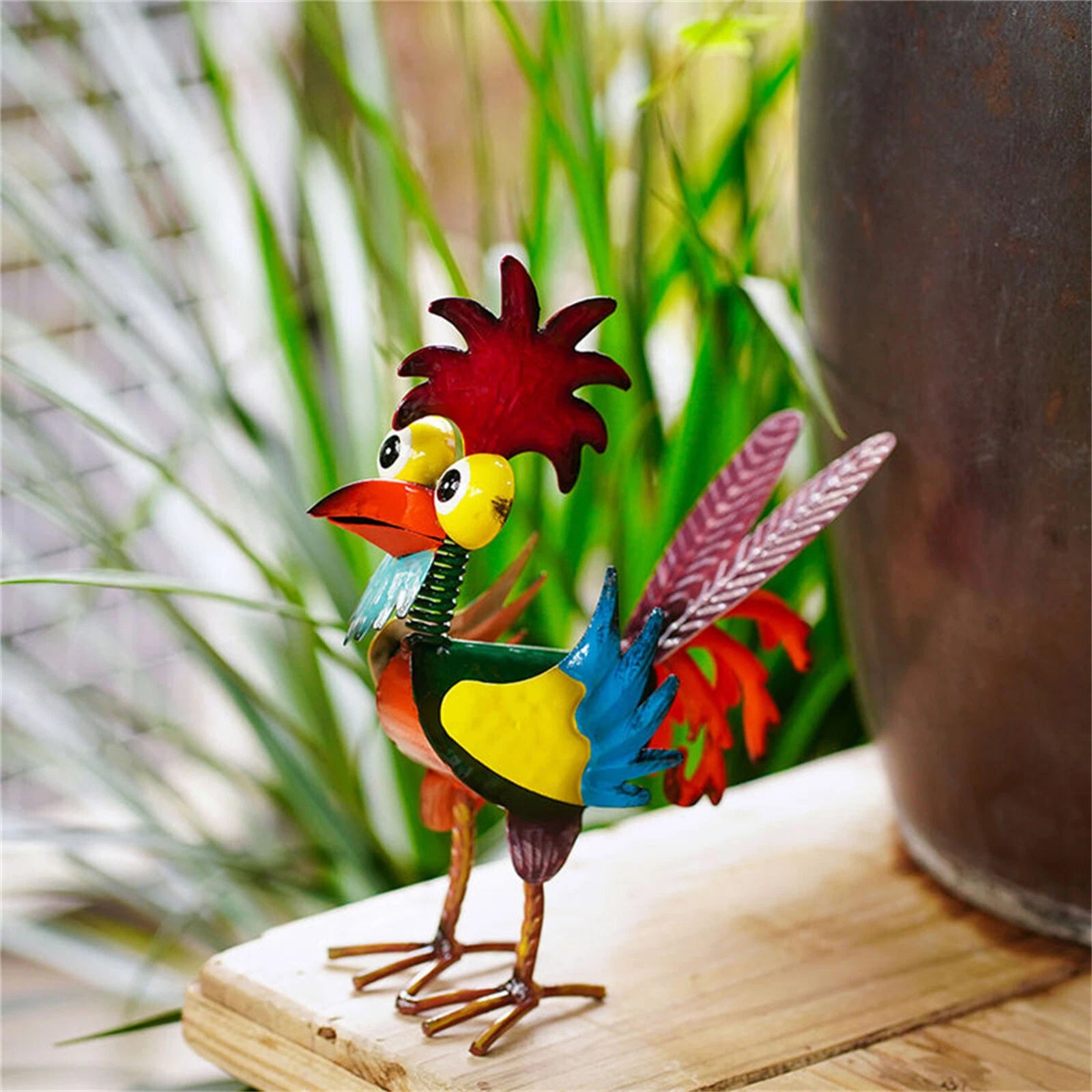 Colorful Metal Rooster Garden Statue 🐓 | Artistic Farmhouse Decor & Rust-Proof Patio Sculpture ✨