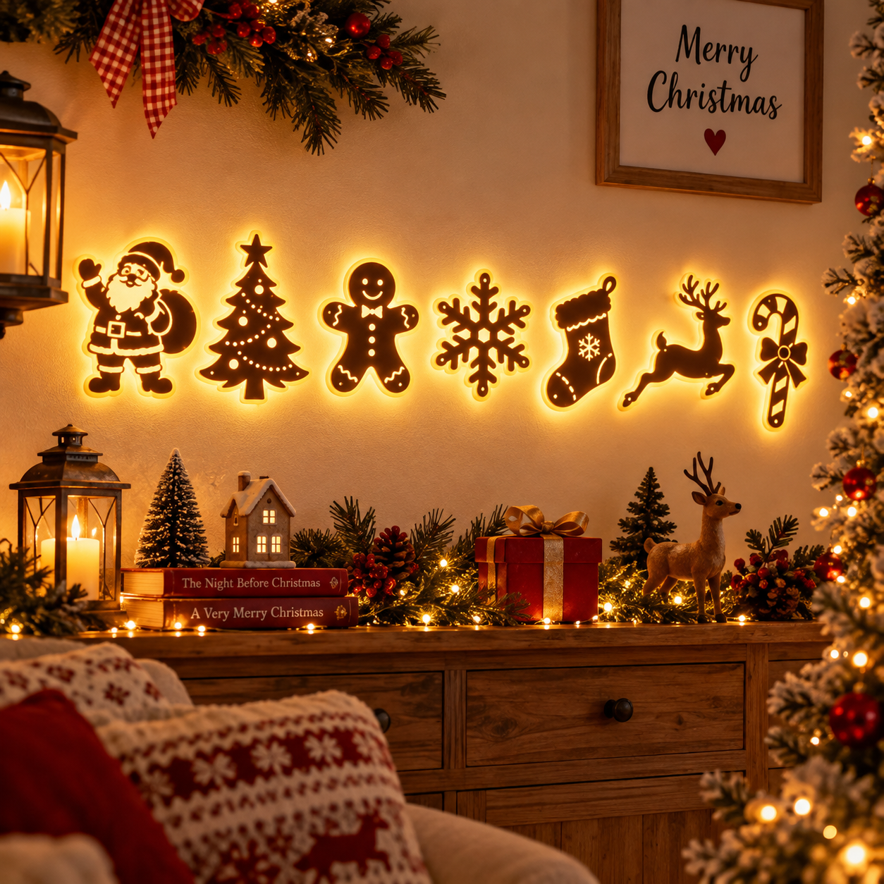 🔥Last 45pcs🎉-LED Reindeer Wall Decorations - Festive Christmas Lighting