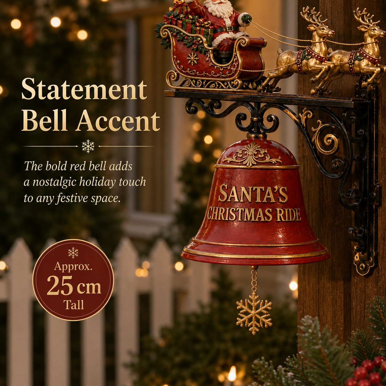 🔥Last day 70% OFF🌟-🎅 Weihnachtsmann-Schlitten mit Rentieren & dekorativer Weihnachtsglocke – ca. 25 cm