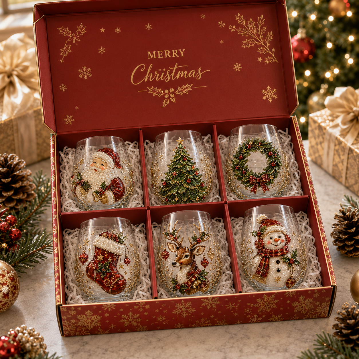 🔥FLASH SALE: 70% OFF-🎅🎄 3D Christmas Glass Art Cup | Luxury Raised Holiday Glassware for Drinks, Decor & Christmas Gifts 🎁