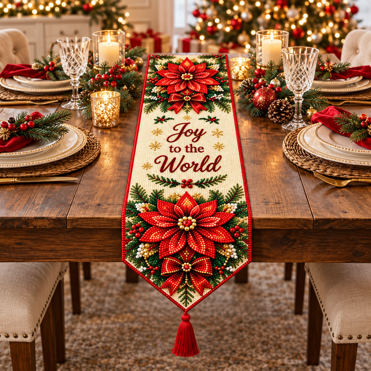 đ„HOT SALEđ„âš DIY Christmas Diamond Painting Table Runner Kit-đ„Last 40pcsđ