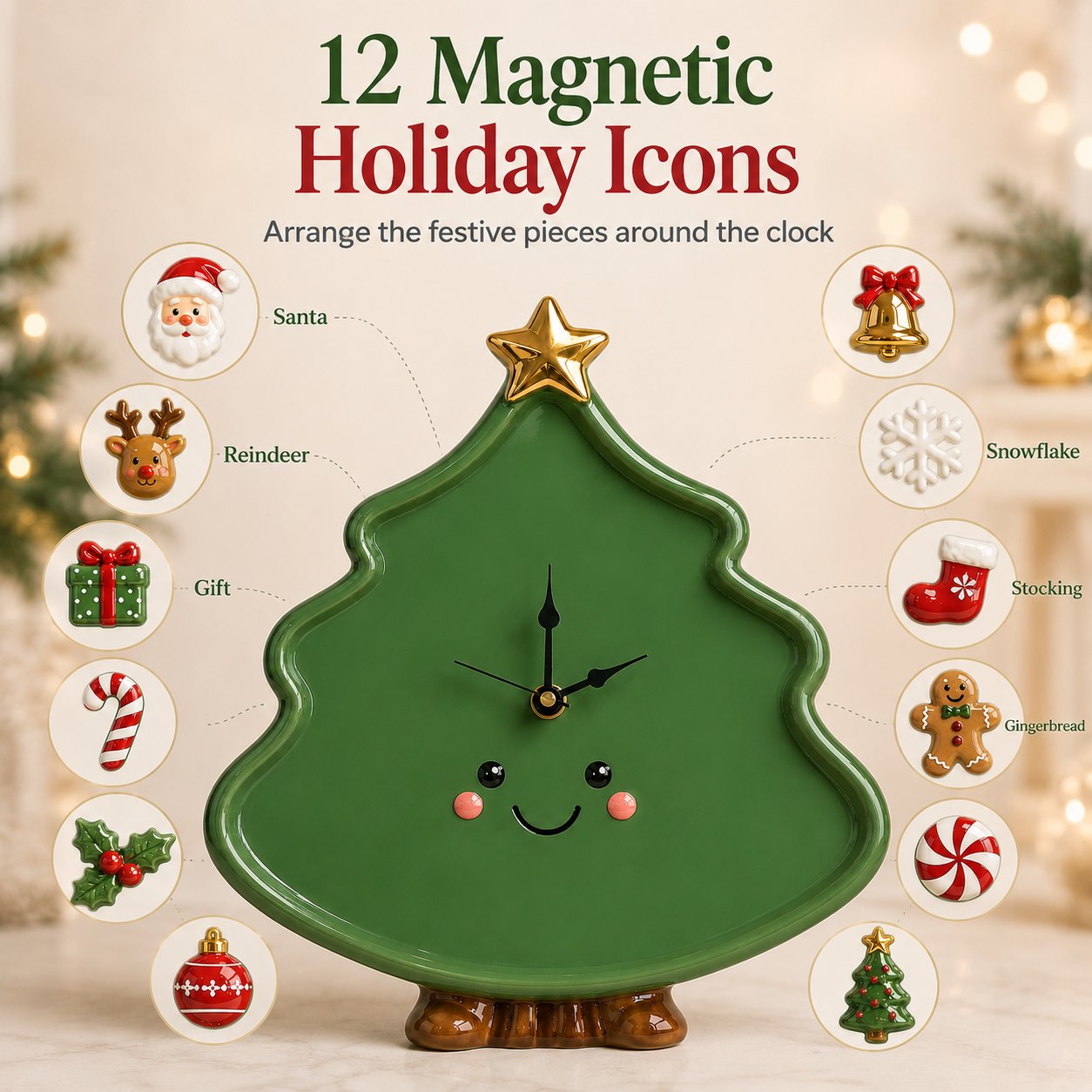 ⏳ Last Day 70% OFF – 🎄Interactive Christmas Holiday Activity Clock | Built-In Clock with 12 Rearrangeable Magnetic Icons for Learning, Creative Play & Festive Family Décor ✨