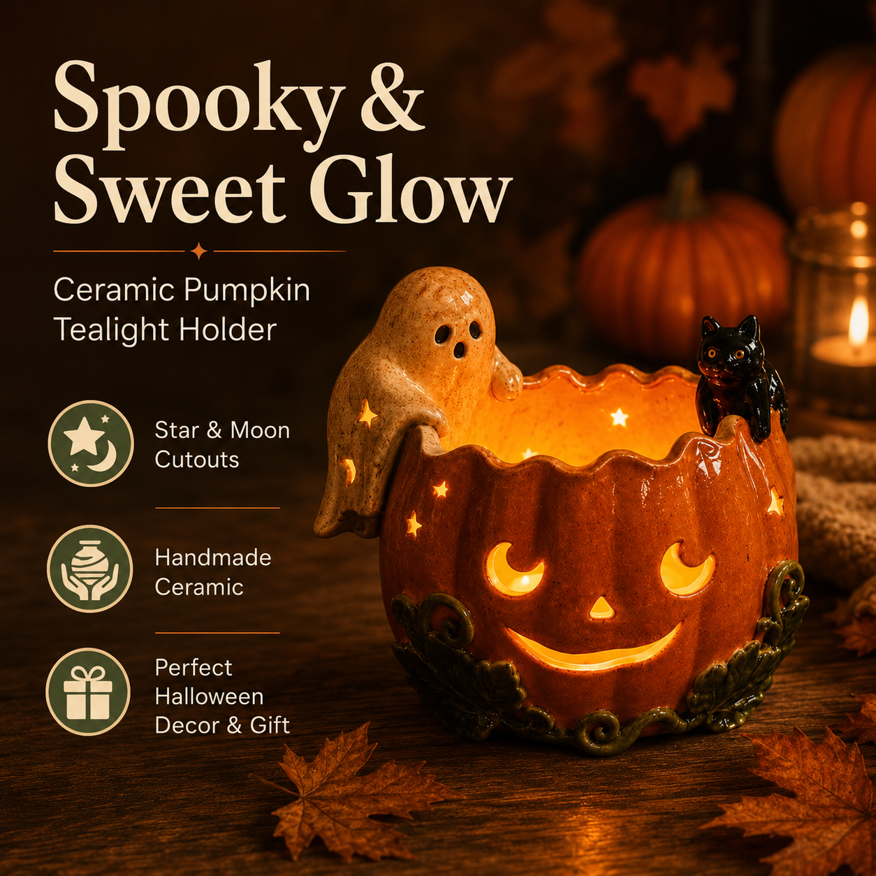🔥Last 22 pcs🎉-✨Whimsical Ceramic Pumpkin Holder🎃