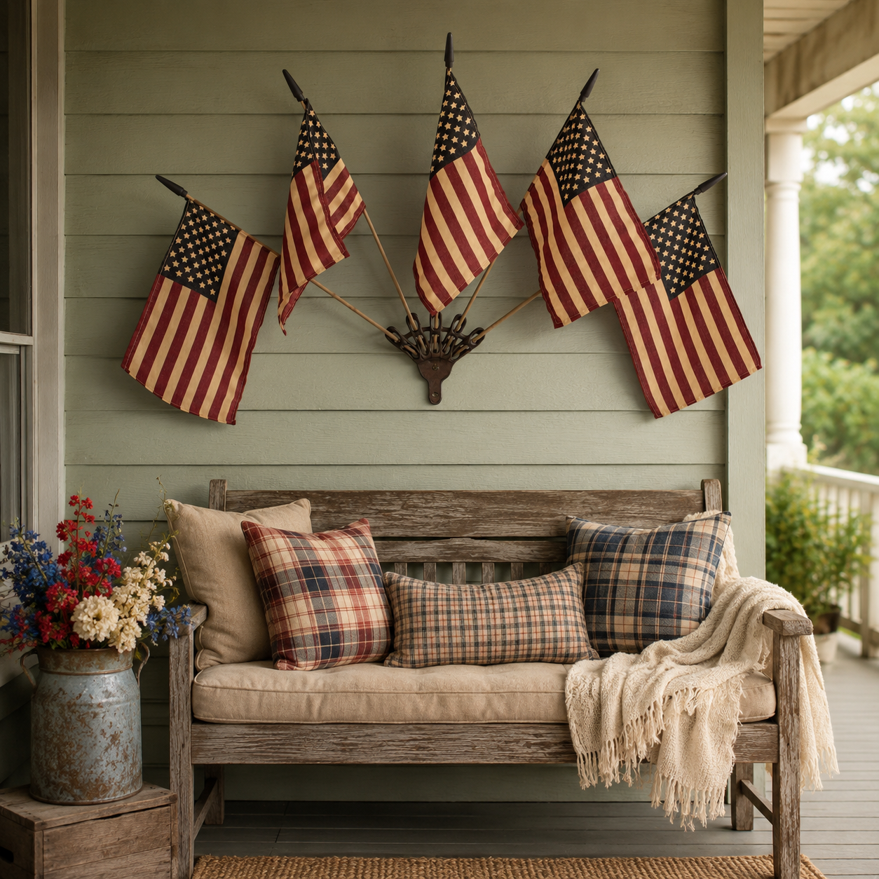 🇺🇸 Celebrate America's 250th Anniversary🎉 | Five Tea-Stained Flags Rustic Cast Iron Wall Display