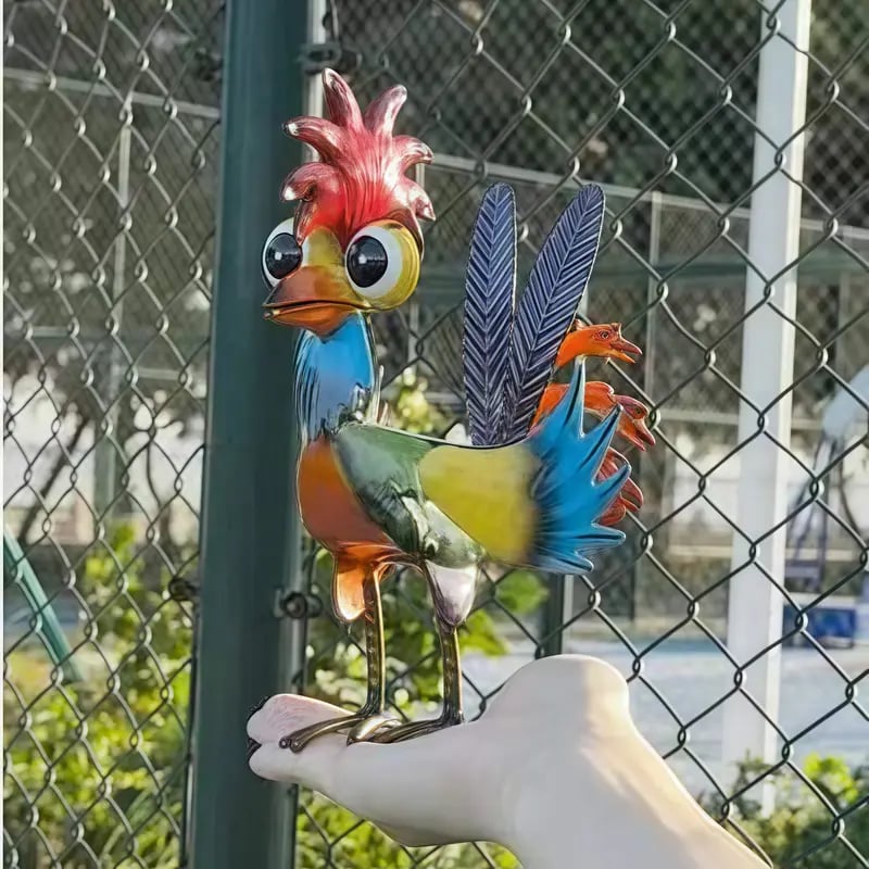 Colorful Metal Rooster Garden Statue 🐓 | Artistic Farmhouse Decor & Rust-Proof Patio Sculpture ✨