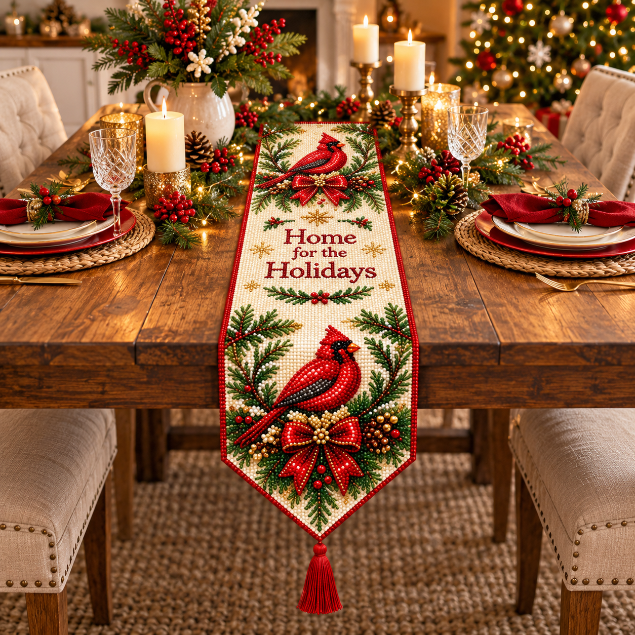 đ„HOT SALEđ„âš DIY Christmas Diamond Painting Table Runner Kit-đ„Last 40pcsđ