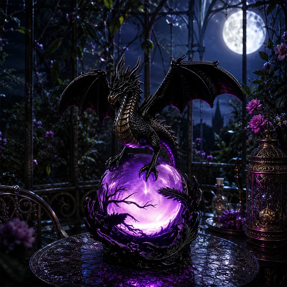 🔮🐉Gothic Dragon LED Crystal Ball Lamp for Dark Aesthetic Decor✨