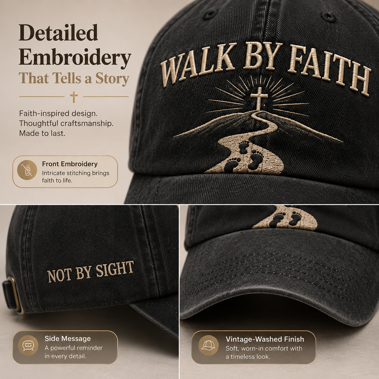 🔥Last 37pcs🎉-WALK BY FAITH Vintage Christian Embroidered Cap