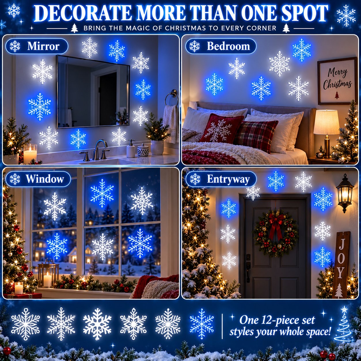 🔥Last 100pcs🎉-❄️ 6PCS LED Snowflake Wall Lights – Peel & Stick Winter Wonderland Christmas Decor🎄