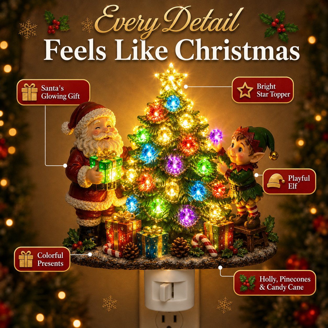 🔥 LAST DAY 70% OFF 🎄 Jeweled Christmas Tree Plug-In Night Light