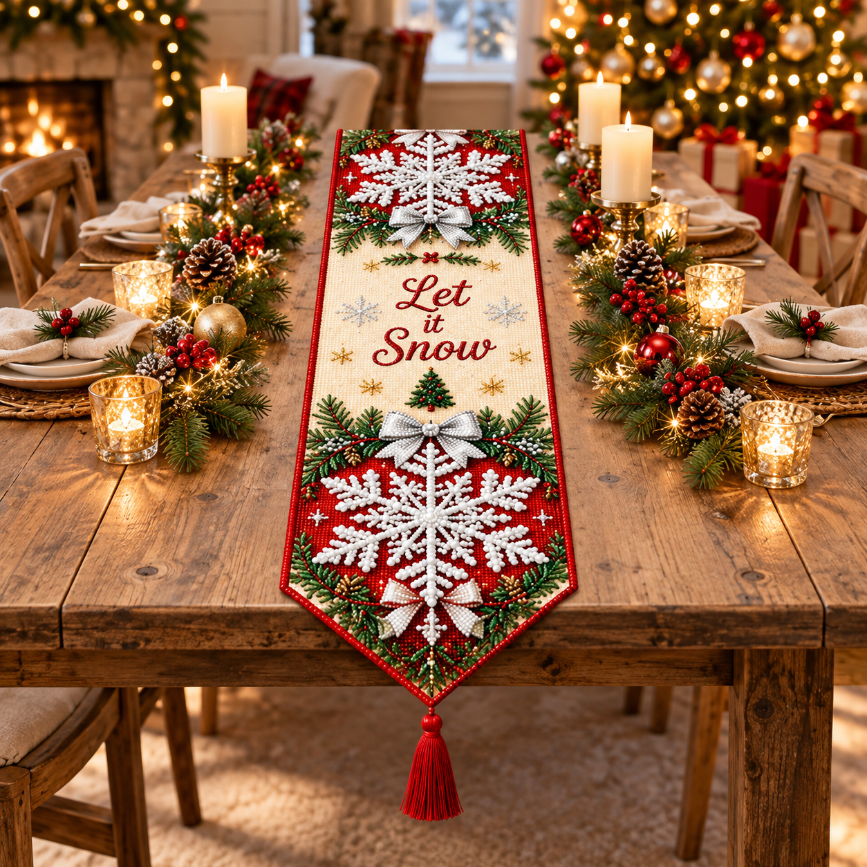 đ„HOT SALEđ„âš DIY Christmas Diamond Painting Table Runner Kit-đ„Last 40pcsđ