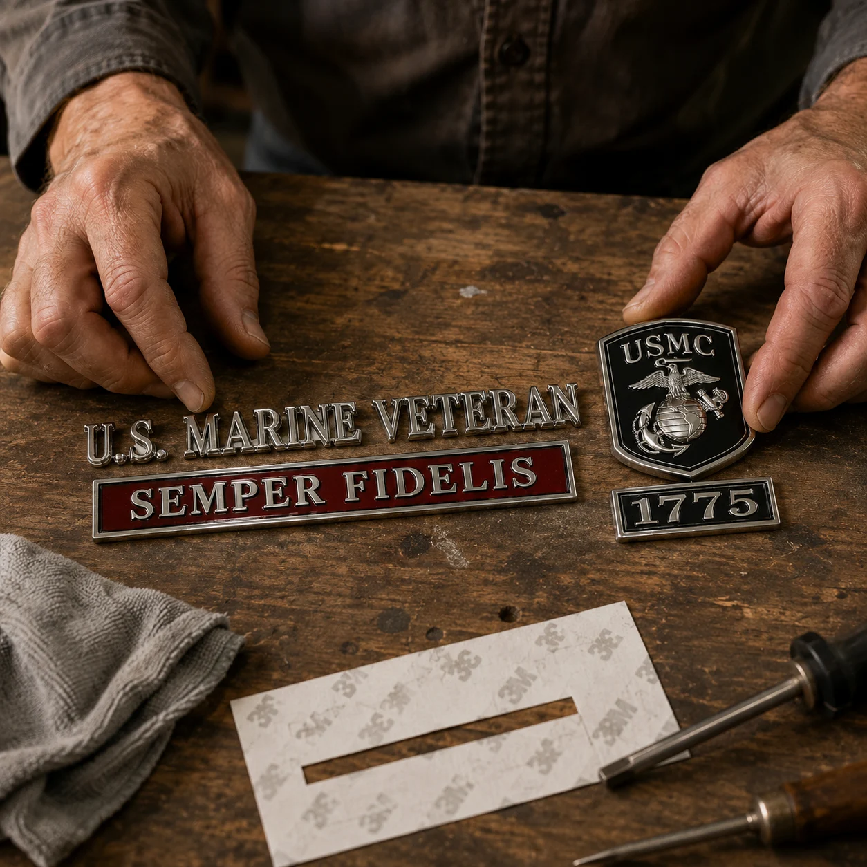 🦅 U.S. Marines Veteran Semper Fidelis 3D Metal Car Emblem Badge – Honor Courage Commitment Vehicle Decal for Marine Corps Veterans