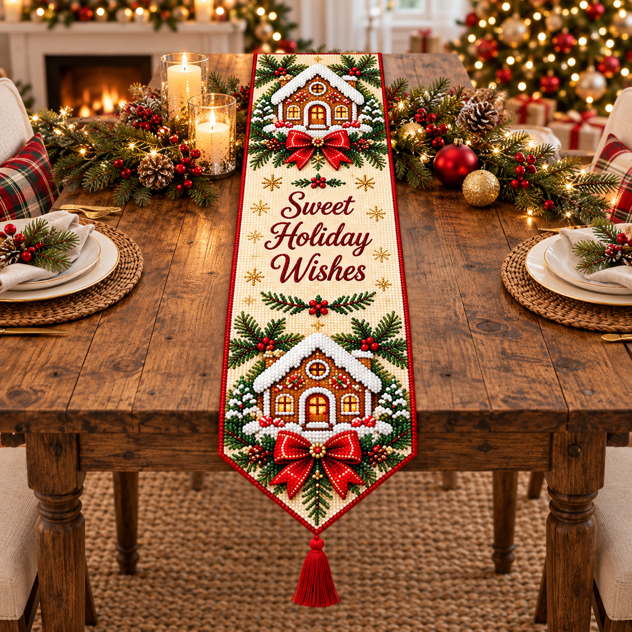 đ„HOT SALEđ„âš DIY Christmas Diamond Painting Table Runner Kit-đ„Last 40pcsđ