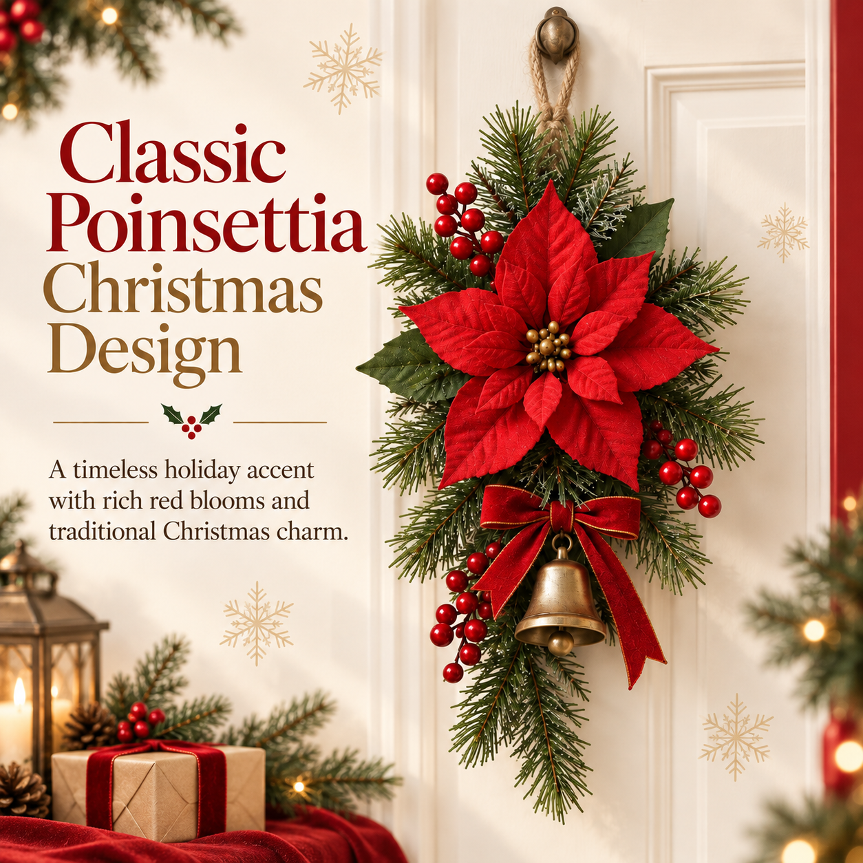 🔥Last 40 pcs🎉-Classic Red Poinsettia Christmas Door Swag