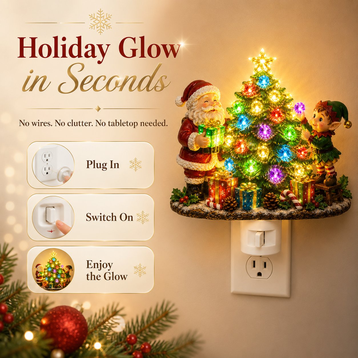 🔥 LAST DAY 70% OFF 🎄 Jeweled Christmas Tree Plug-In Night Light