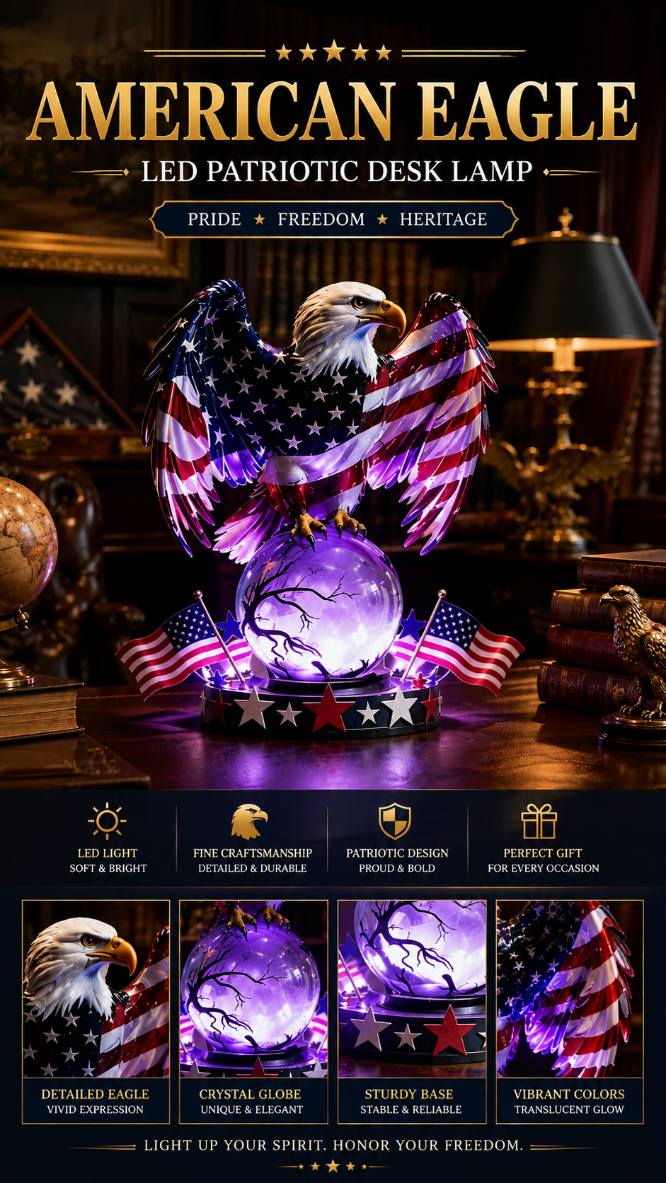 🔥Limited Time 70% OFF- 🇺🇸 Freedom Eagle Patriotic LED Table Lamp – American Pride Decor