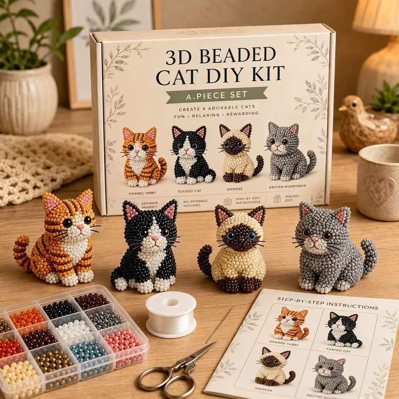 🔥LAST DAY 70% OFF-🐱 Create 4 Adorable Beaded Cats Yourself