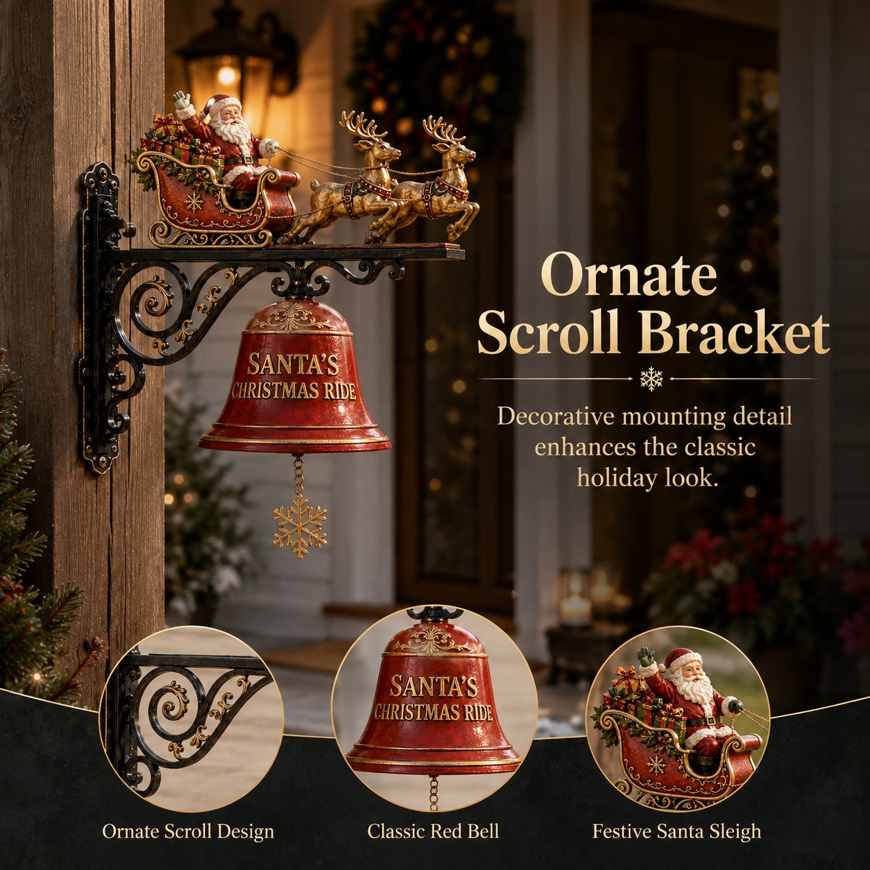 🔥Last day 70% OFF🌟-🎅 Weihnachtsmann-Schlitten mit Rentieren & dekorativer Weihnachtsglocke – ca. 25 cm