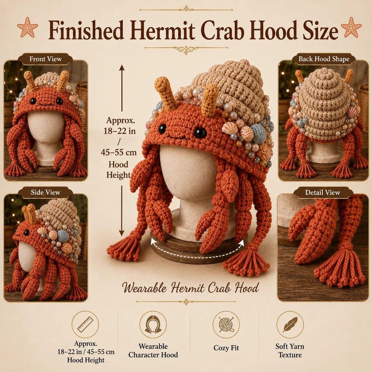 🔥 LAST DAY 70% OFF – 🌊✨ Ocean Series Hood Hat DIY Crochet Kit | Premium Soft Yarn Materials with Step-by-Step Guide DIY Handmade Wearable Ocean Character Hood 🧶🎭✨