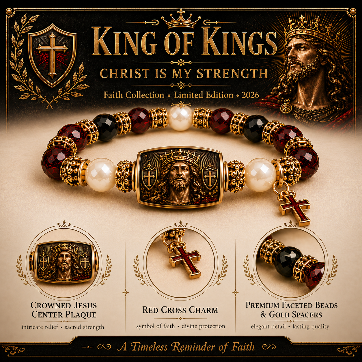 🔥 LAST DAY 70% OFF –King Of Kings Christ Is My Strength Faith Bracelet✝️ | 2026 Limited Edition Bracelet