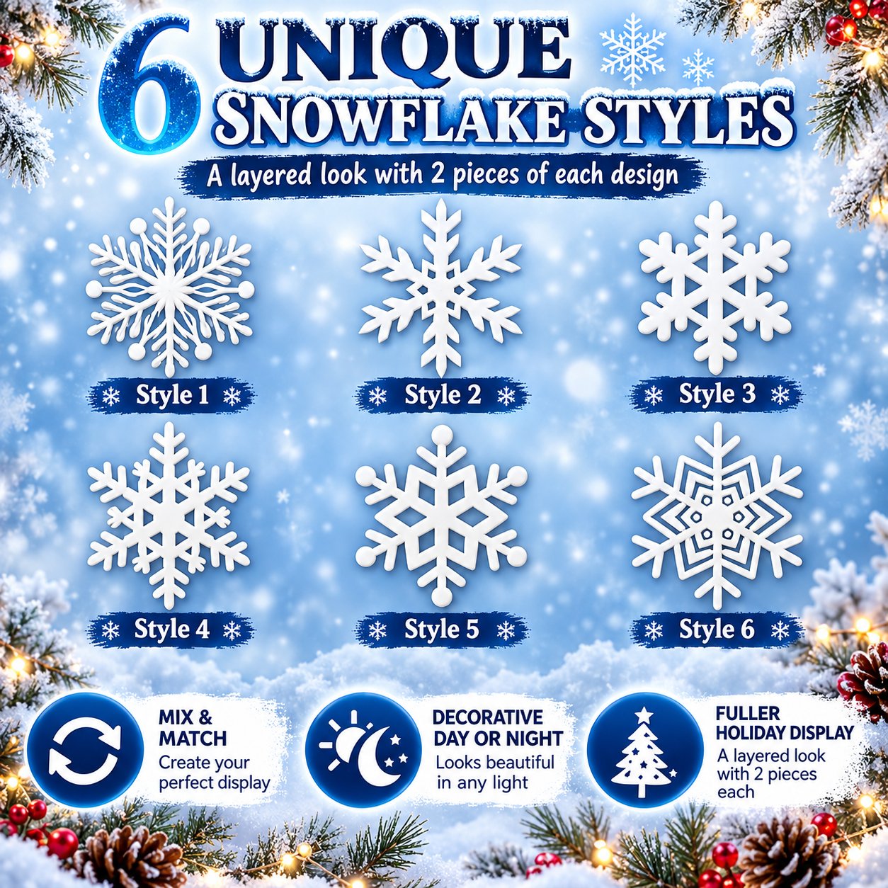 🔥Last 100pcs🎉-❄️ 6PCS LED Snowflake Wall Lights – Peel & Stick Winter Wonderland Christmas Decor🎄