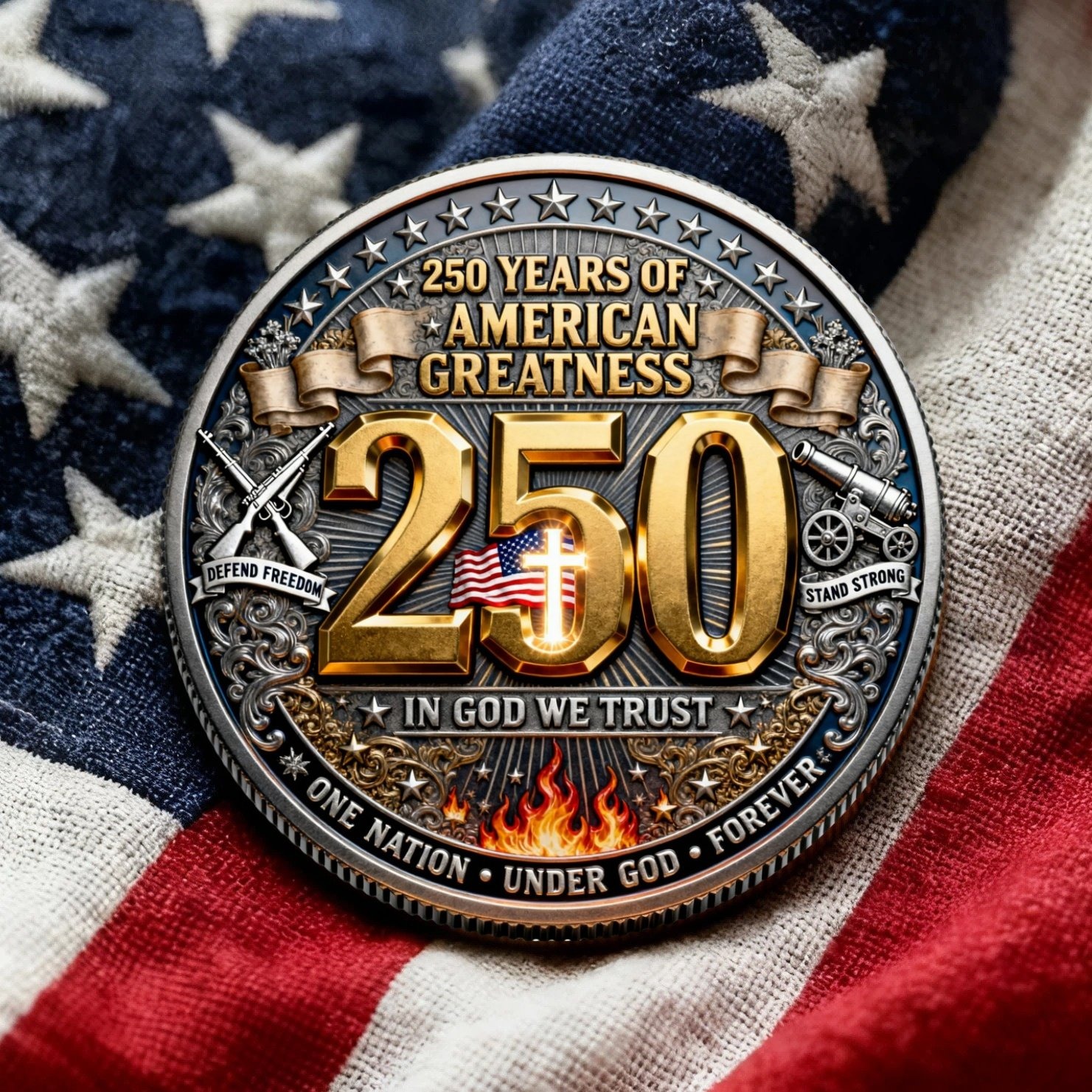 🔥Flash Sale 60% OFF🪙 GOD BLESS AMERICA  250 YEARS OF AMERICAN GREATNESS COIN