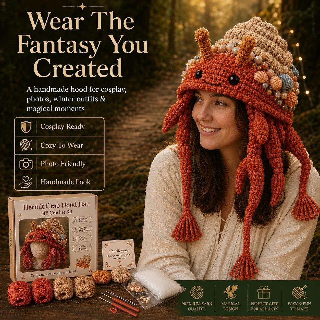 🔥 LAST DAY 70% OFF – 🌊✨ Ocean Series Hood Hat DIY Crochet Kit | Premium Soft Yarn Materials with Step-by-Step Guide DIY Handmade Wearable Ocean Character Hood 🧶🎭✨