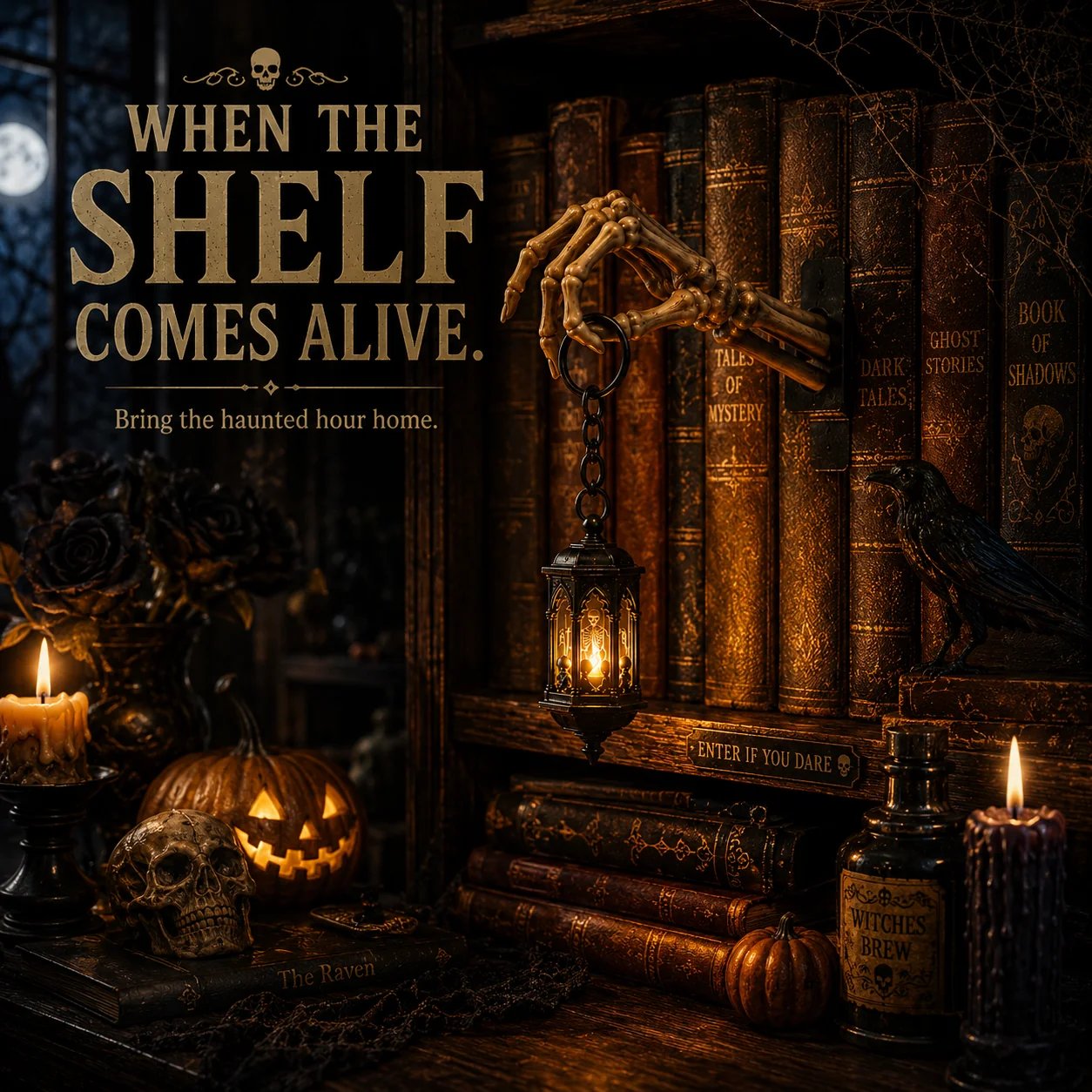🔥Last 45pcs🎉-💀 Skeleton Hand Lantern Bookshelf Light | Cord-Free Design & No-Tool Setup 🕯️