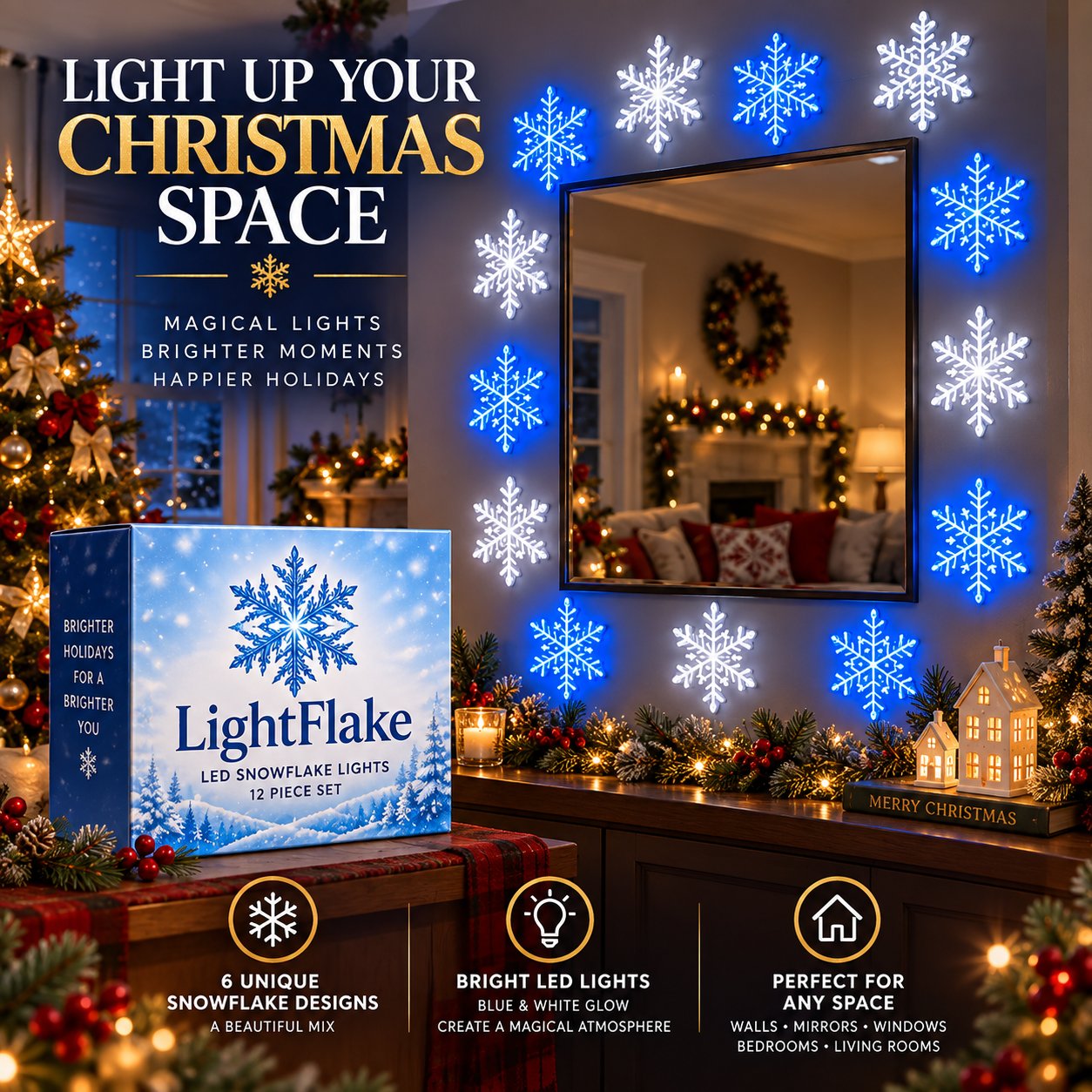 🔥Last 100pcs🎉-❄️ 6PCS LED Snowflake Wall Lights – Peel & Stick Winter Wonderland Christmas Decor🎄