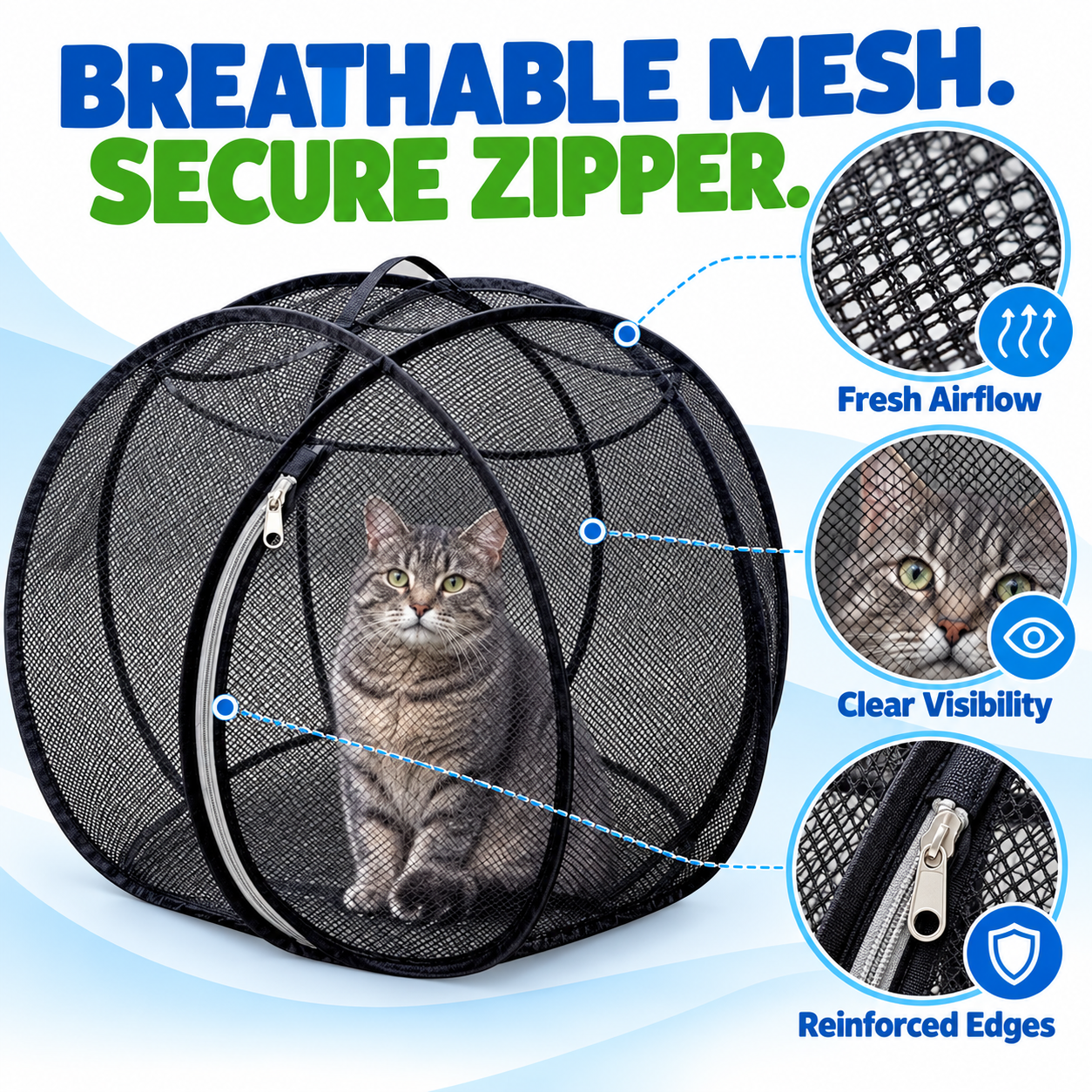 🔥Last 40pcs🎉-🐱🌿 FreshAir Cat Haven – Pop-Up Mesh Playpen
