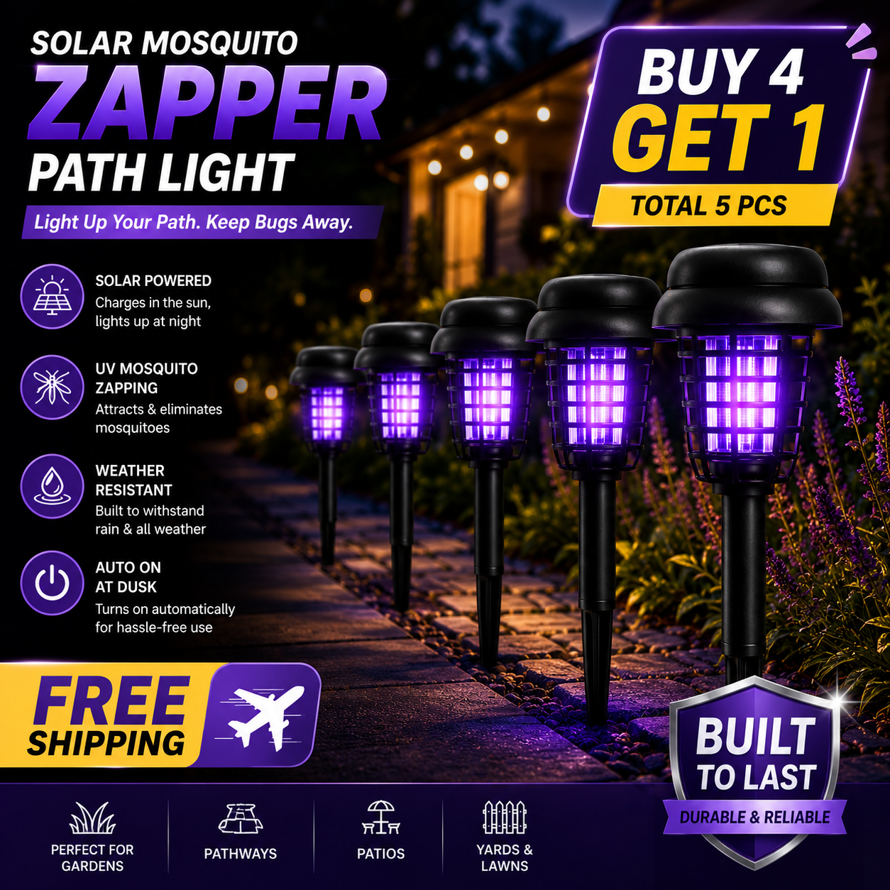 🔥LAST DAY 50% OFF ✨Solar Mosquito Zapper – Outdoor Bug Killer