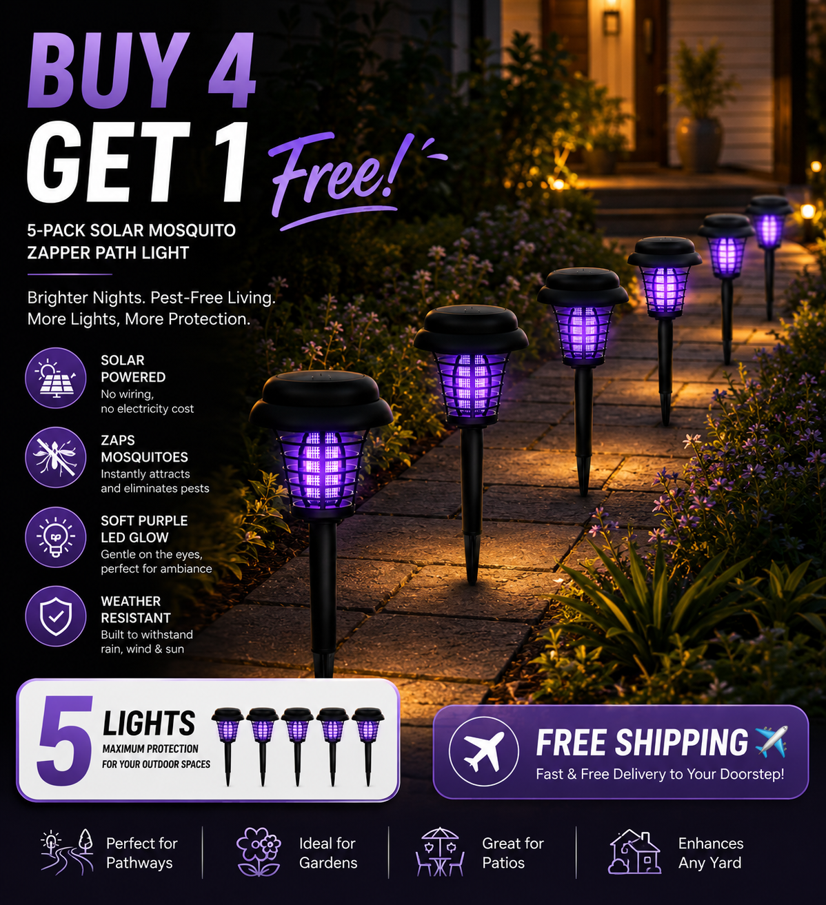 🔥LAST DAY 50% OFF ✨Solar Mosquito Zapper – Outdoor Bug Killer