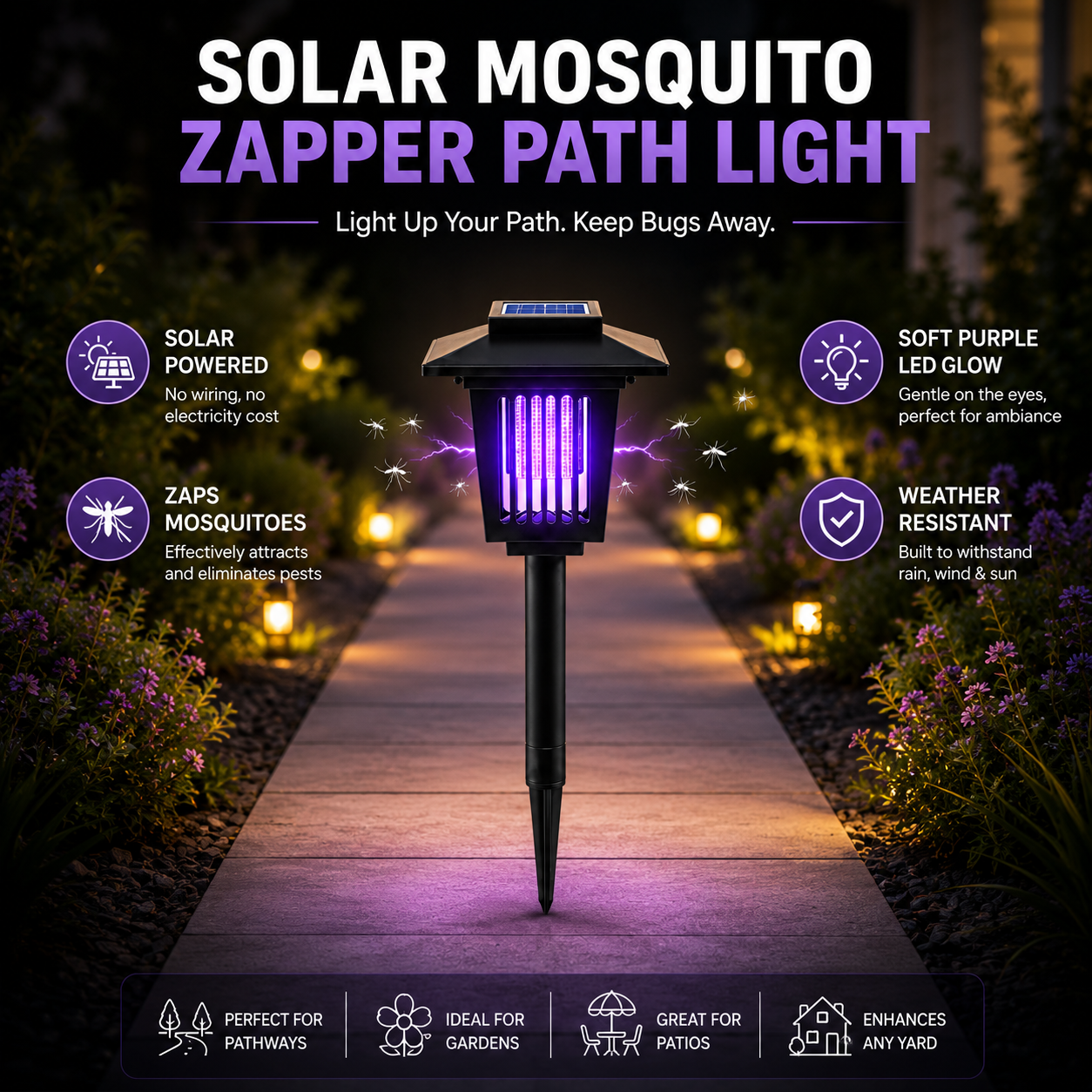 🔥LAST DAY 50% OFF ✨Solar Mosquito Zapper – Outdoor Bug Killer