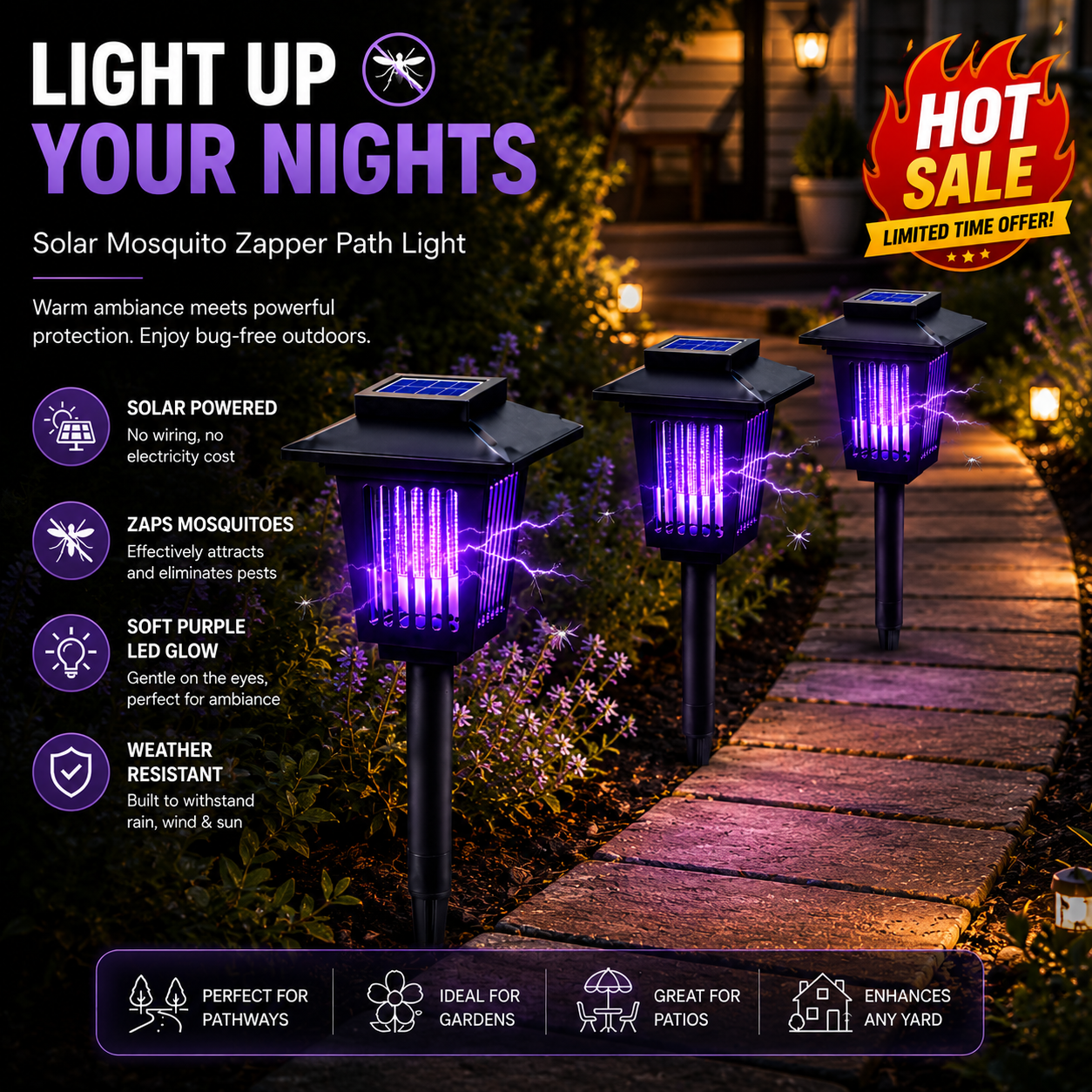 🔥LAST DAY 50% OFF ✨Solar Mosquito Zapper – Outdoor Bug Killer