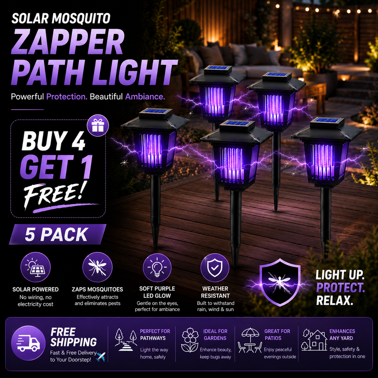 🔥LAST DAY 50% OFF ✨Solar Mosquito Zapper – Outdoor Bug Killer