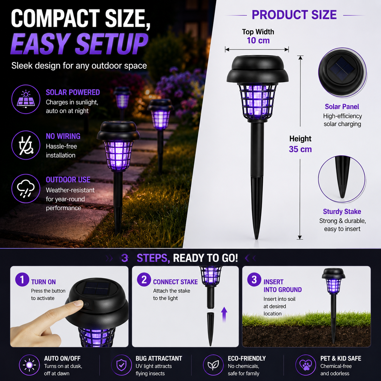 🔥LAST DAY 50% OFF ✨Solar Mosquito Zapper – Outdoor Bug Killer
