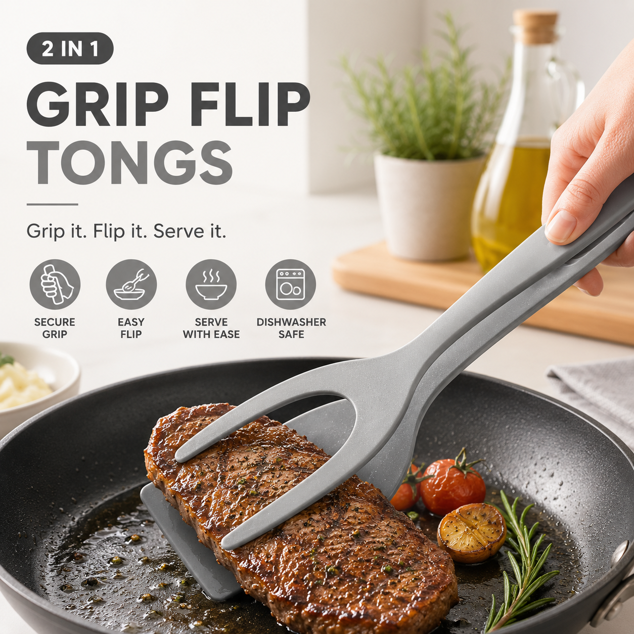 🔥🔥🔥50% OFF -Silicone 2-in-1 Grip and Flip Kitchen Tongs – Heat Resistant & Scratch Free