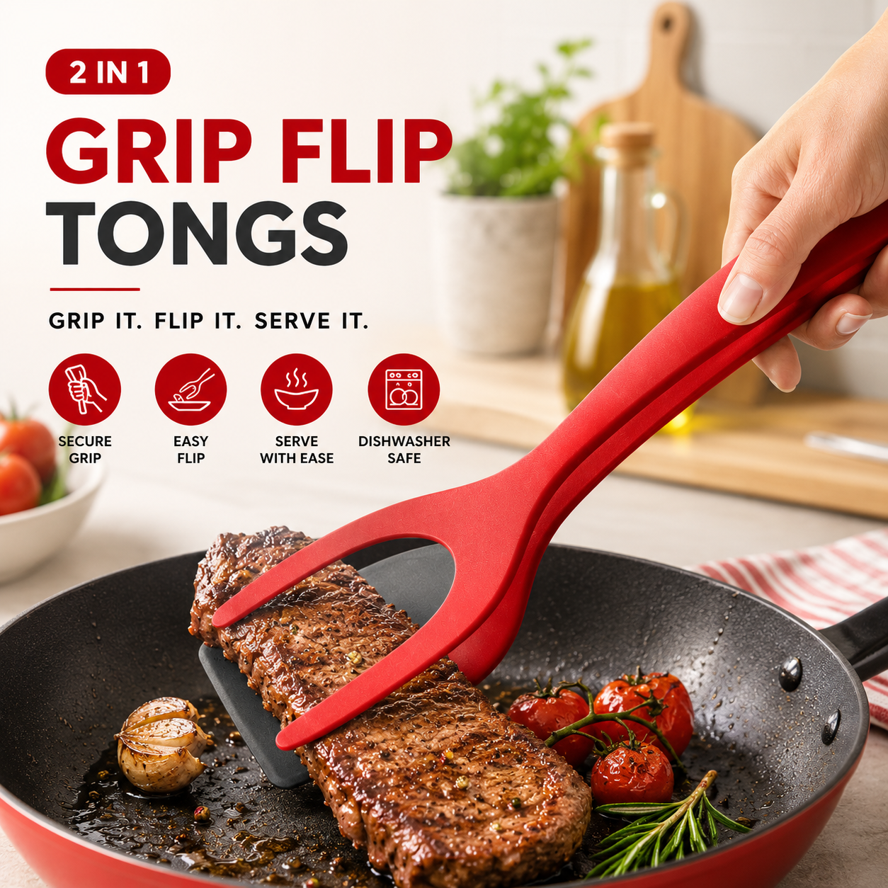 🔥🔥🔥50% OFF -Silicone 2-in-1 Grip and Flip Kitchen Tongs – Heat Resistant & Scratch Free