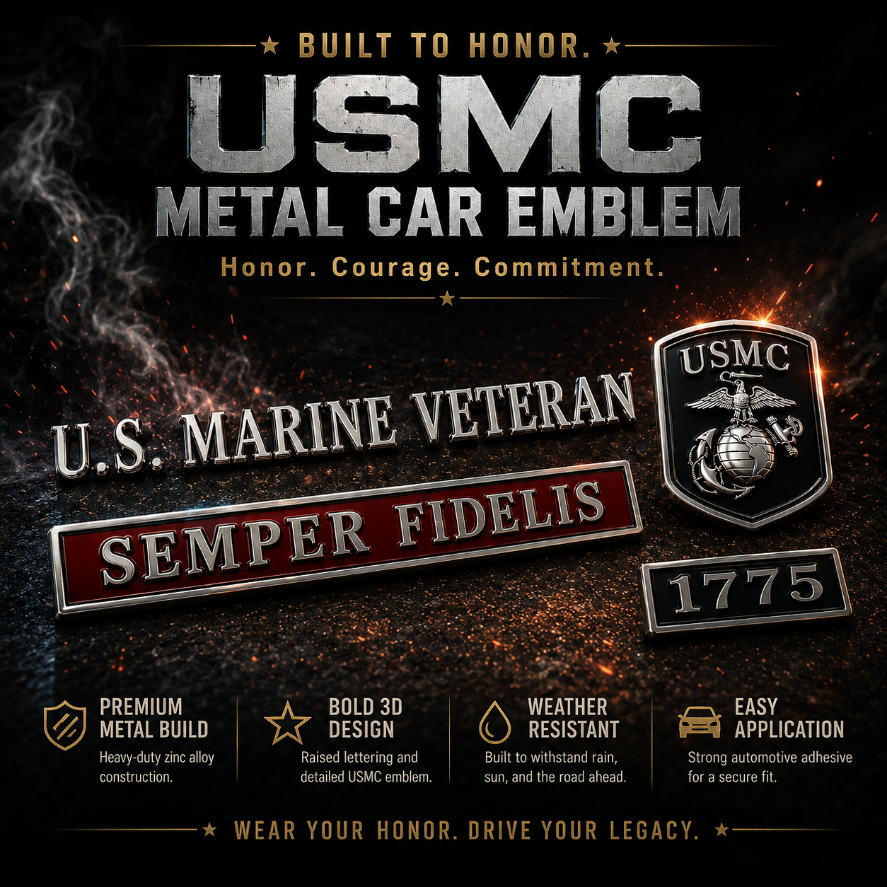 🏆LIMITED EDITION✨U.S. Marines Veteran Metal Car Emblem Badge🦅
