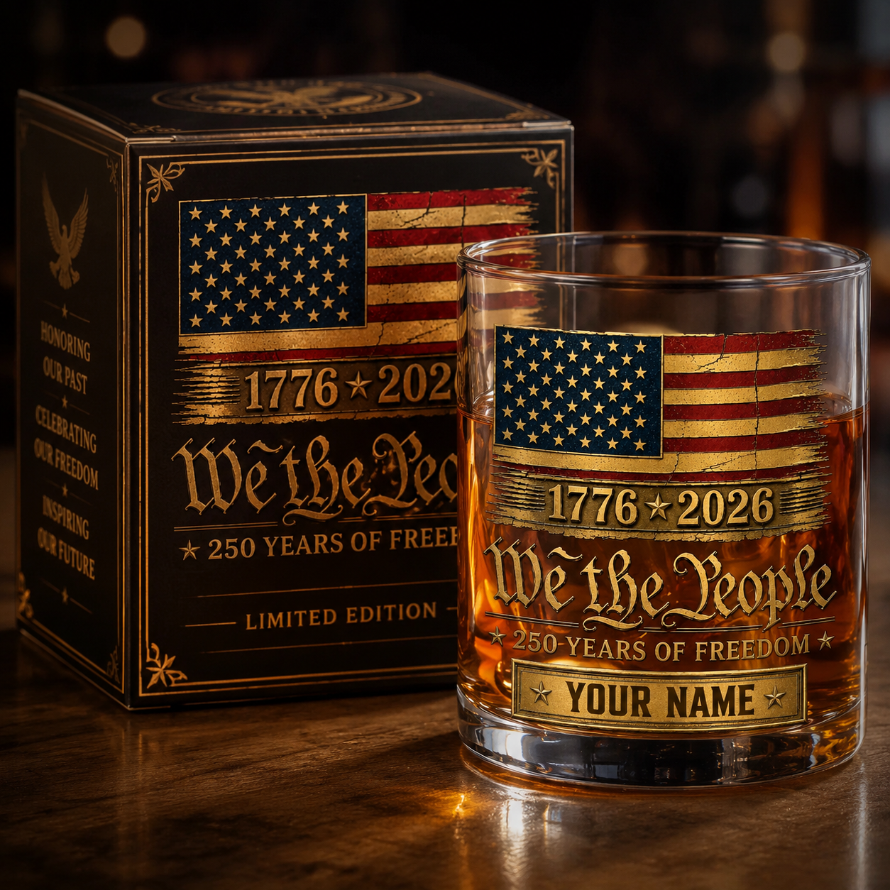 ⚡Hot Sales 70% OFF🔥America 250th Anniversary - Personalized Custom Patriotic Whiskey Glass
