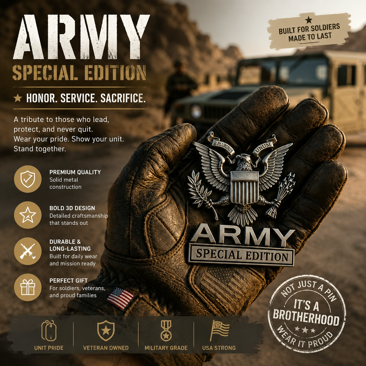 🏆LIMITED EDITION✨U.S. Army Special Edition Eagle Chrome Metal Badge