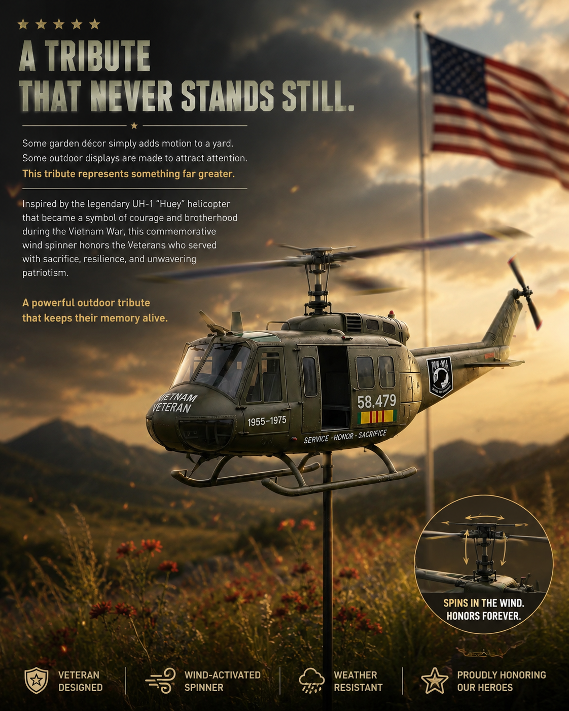 🏆Last Day Promo: 50% OFF🎖️Vietnam Veteran UH-1 Helicopter Wind Spinner✨