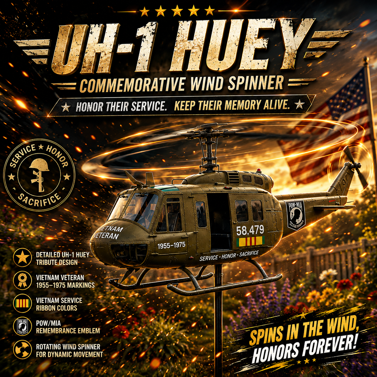 🏆Last Day Promo: 50% OFF🎖️Vietnam Veteran UH-1 Helicopter Wind Spinner✨
