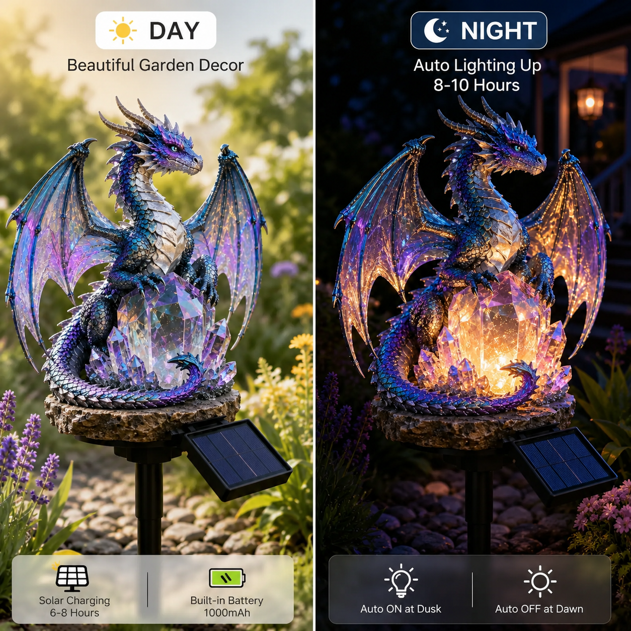 🔥LAST DAY 70% OFF-💜 Amethyst Crystal Dragon – Solar Dragon Crystal Garden Light✨️