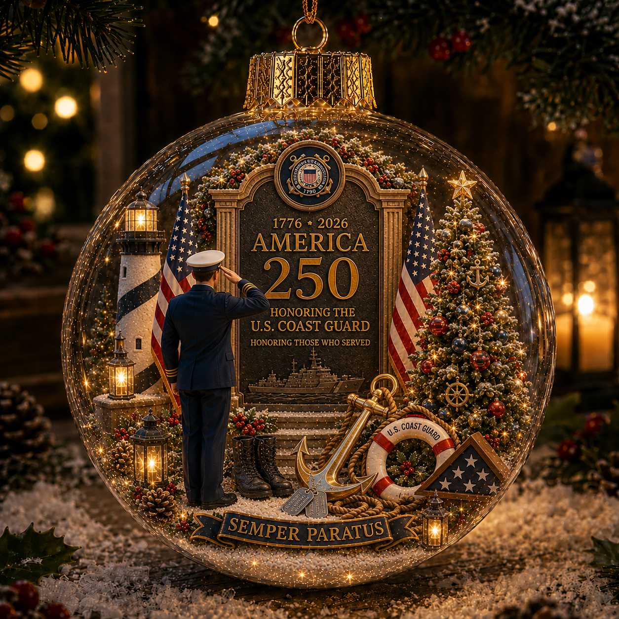 🎄 70% OFF – America 250 Lighted Military Tribute Christmas Ornament