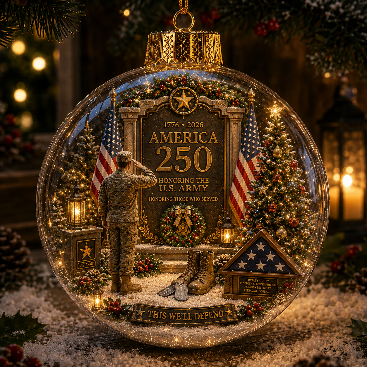 🎄 70% OFF – America 250 Lighted Military Tribute Christmas Ornament