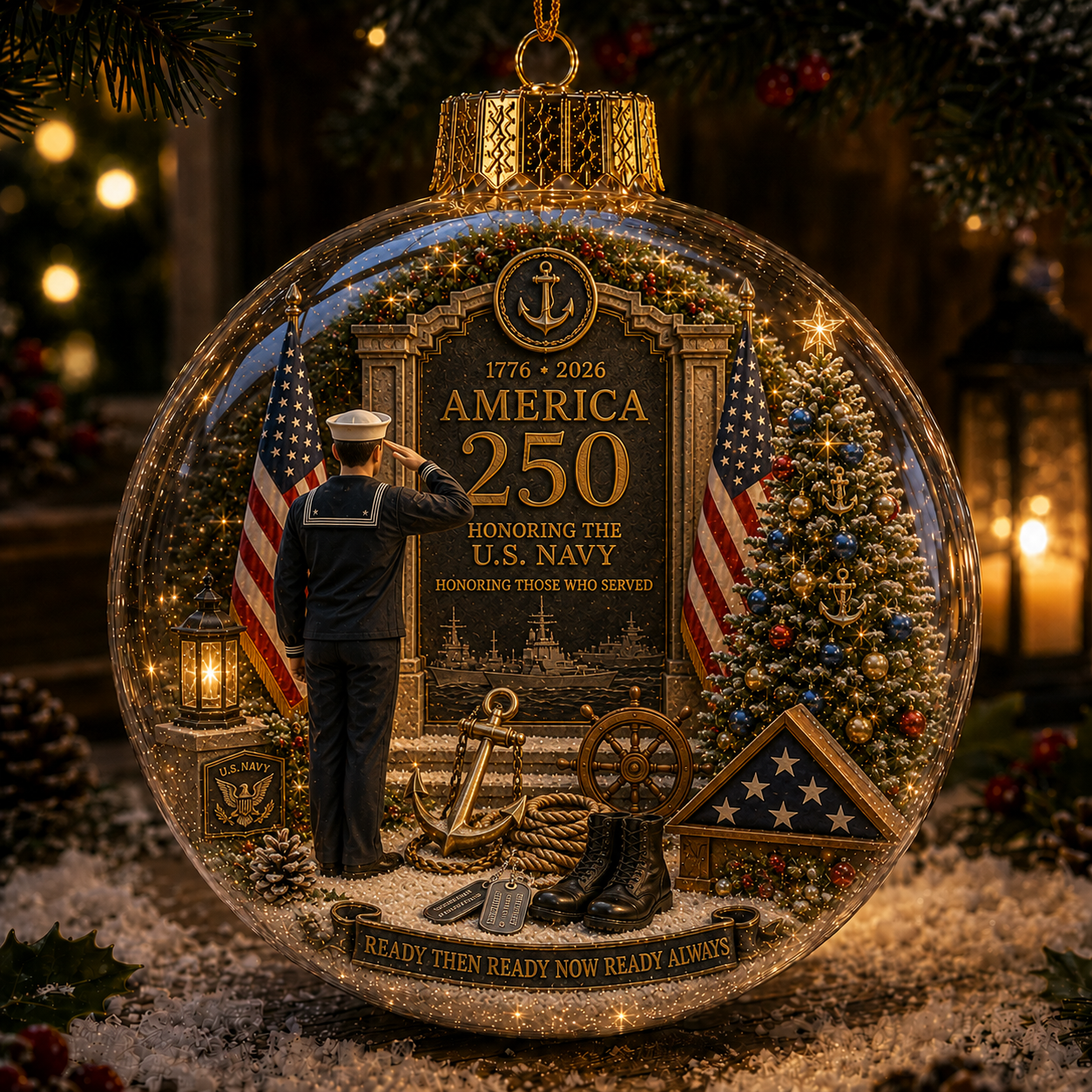 🎄 70% OFF – America 250 Lighted Military Tribute Christmas Ornament