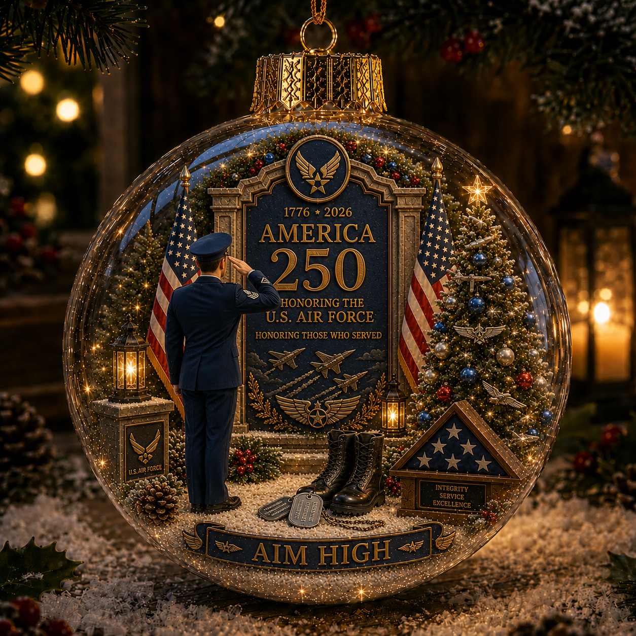 🎄 70% OFF – America 250 Lighted Military Tribute Christmas Ornament